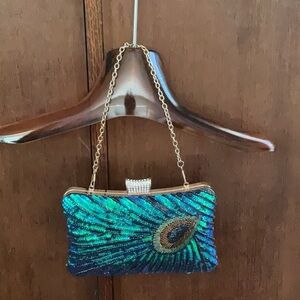 Peacock blue/green reversible style 20s 30s sequence clutch purse bag new